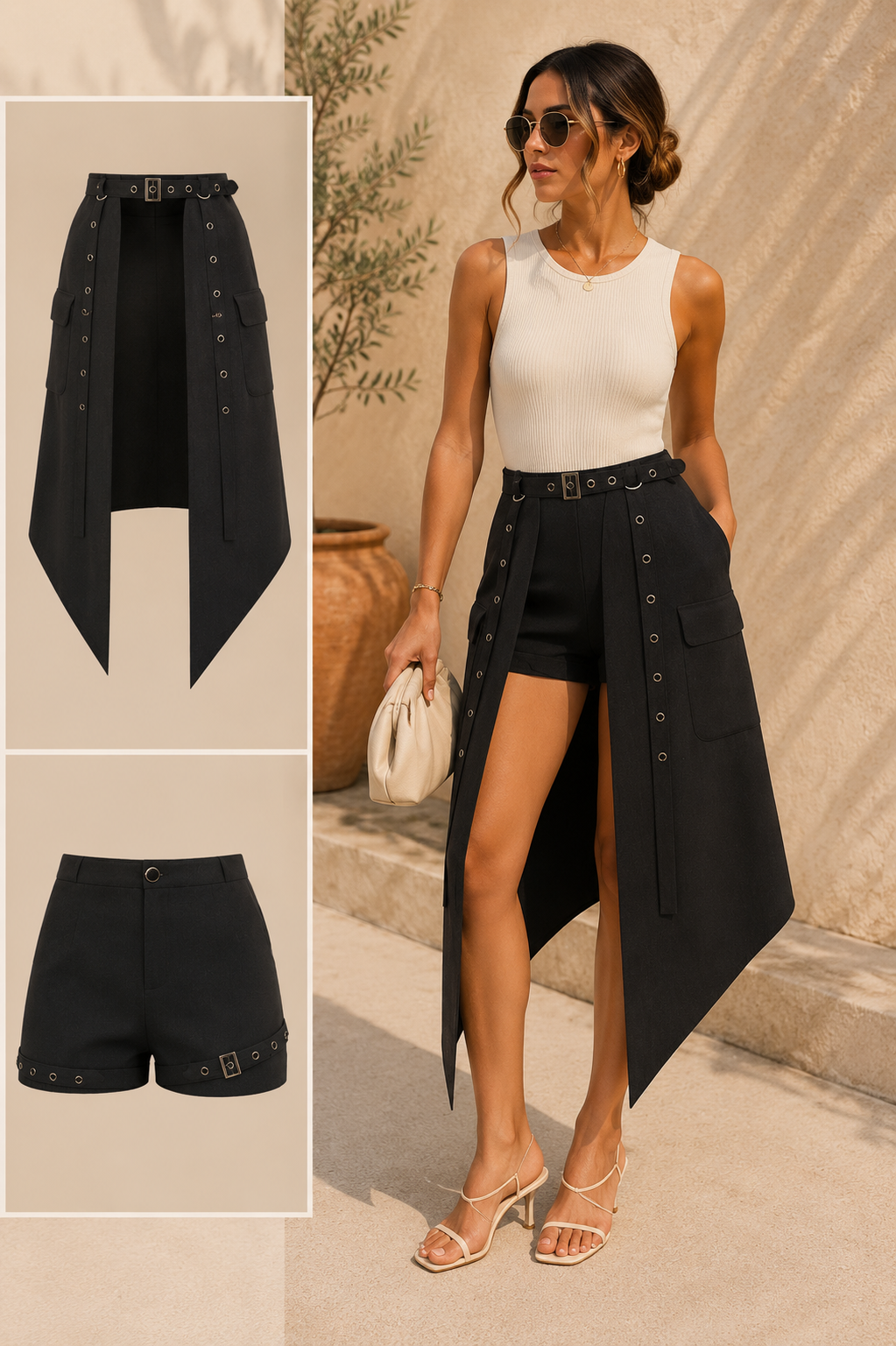 Falda Short Punk Asimétrica Negra