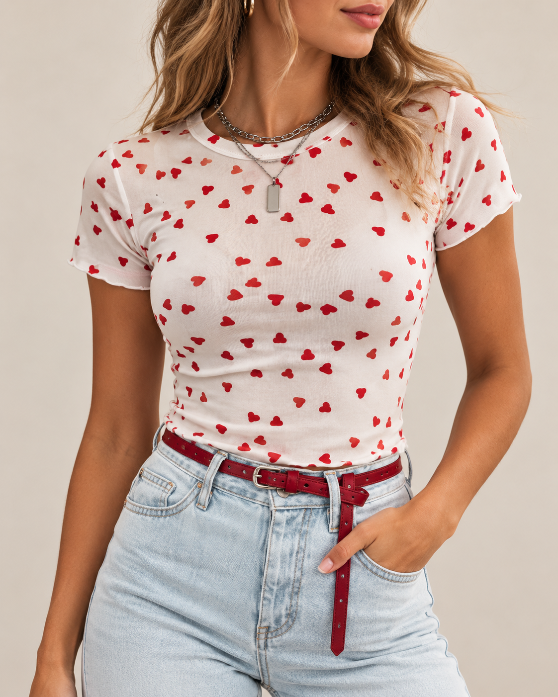 Top Transparente Corazones Románticos