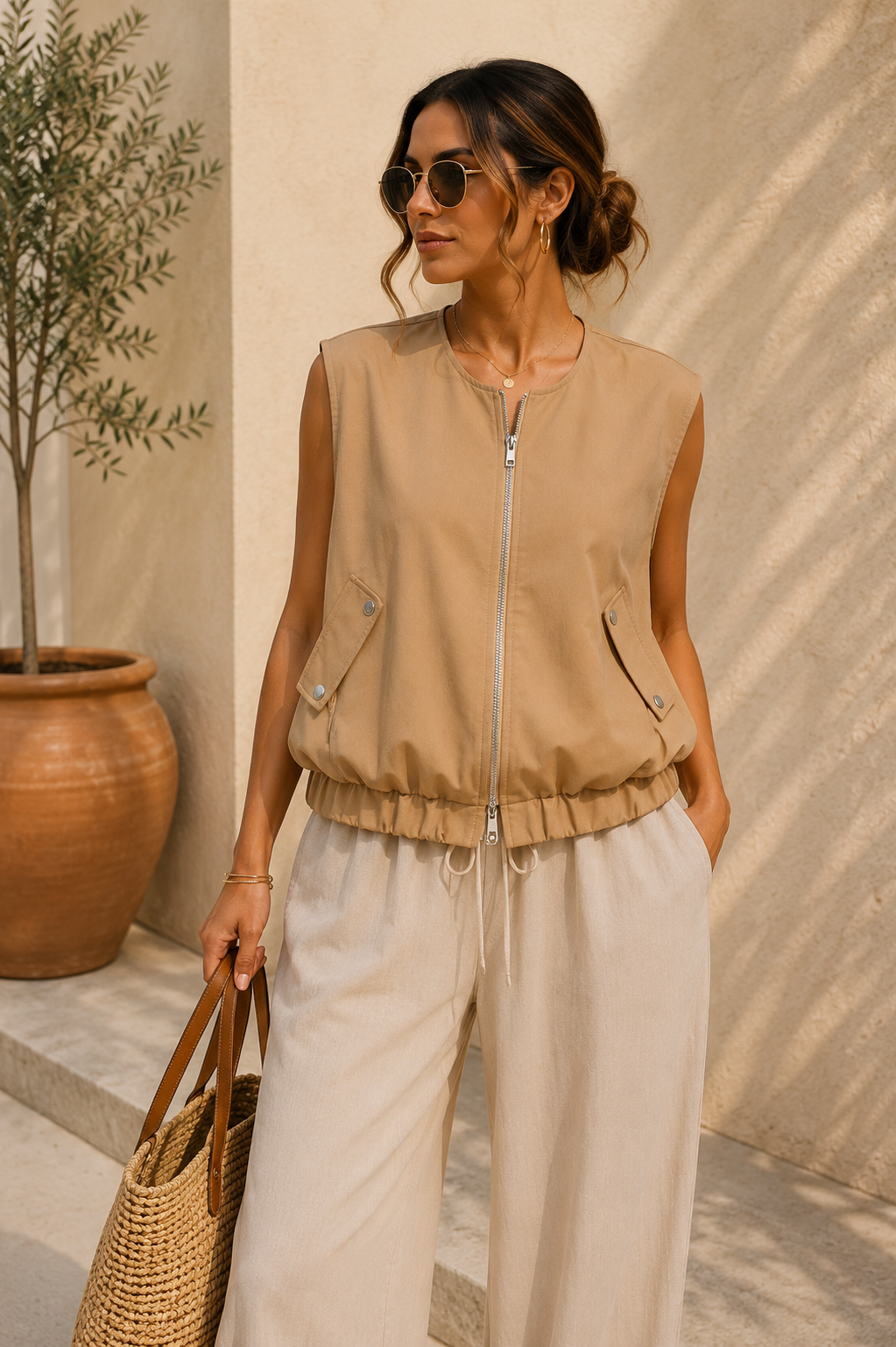 Chaleco Cargo Oversize con Cierre Frontal