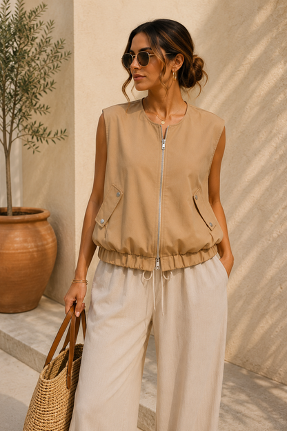 Chaleco Cargo Oversize con Cierre Frontal