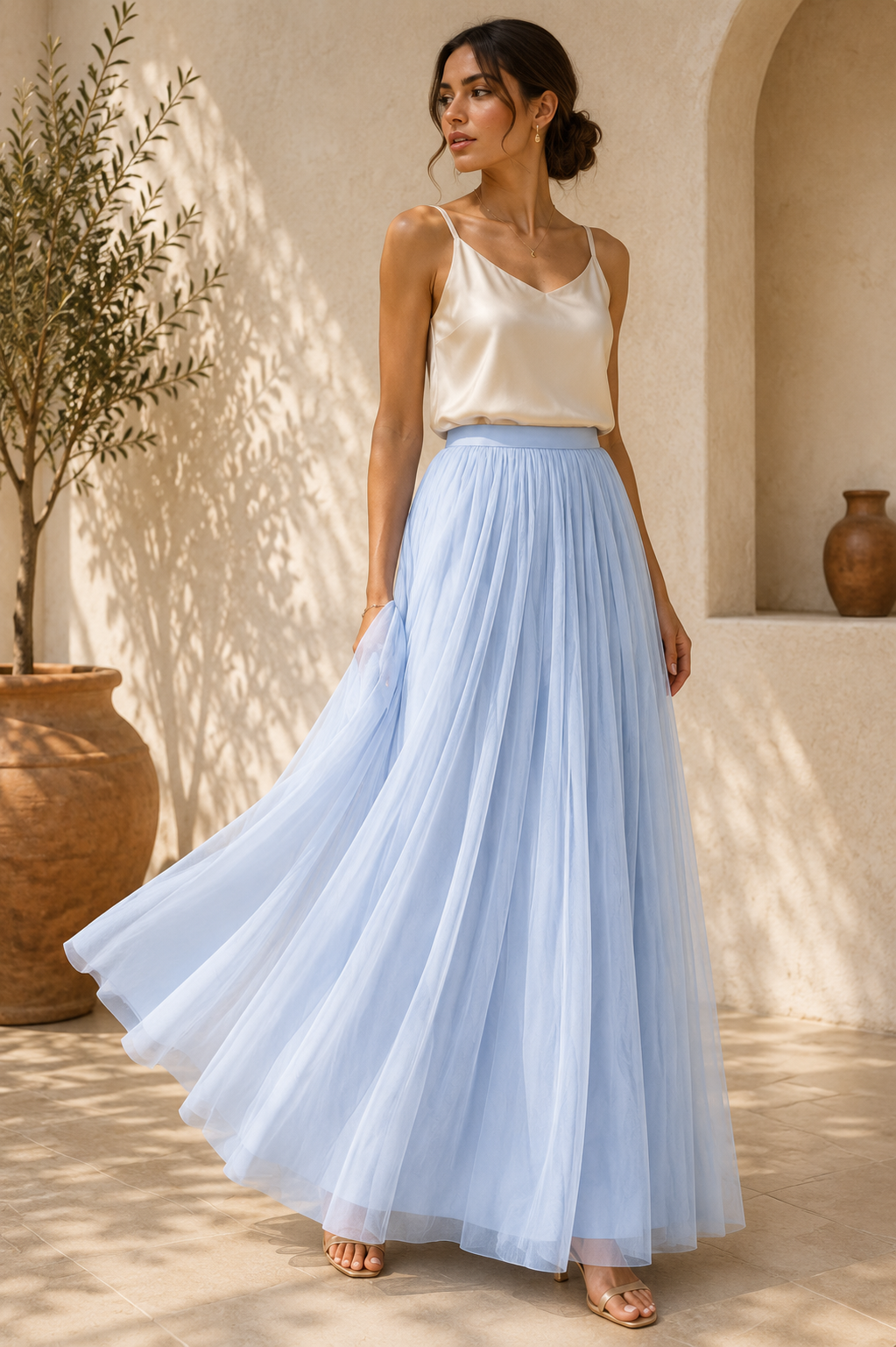 Falda maxi de estilo romántico y sofisticado