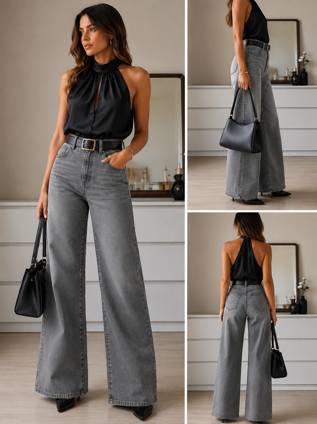 Jeans de corte amplio con tiro alto y líneas rectas