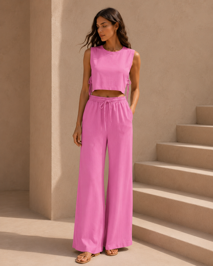Conjunto de Top con Lazos Laterales y Pantalón Wide Leg