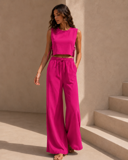Conjunto de Top con Lazos Laterales y Pantalón Wide Leg