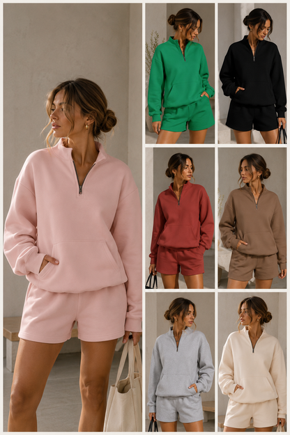 Conjunto cómodo de dos piezas con sudadera y short