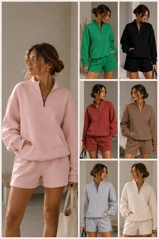 Conjunto cómodo de dos piezas con sudadera y short