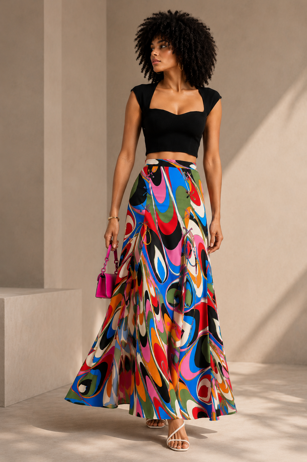 Falda larga estampada de corte sirena
