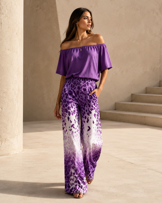 Conjunto Casual Elegante de Blusa Amplia y Pantalón Fluido